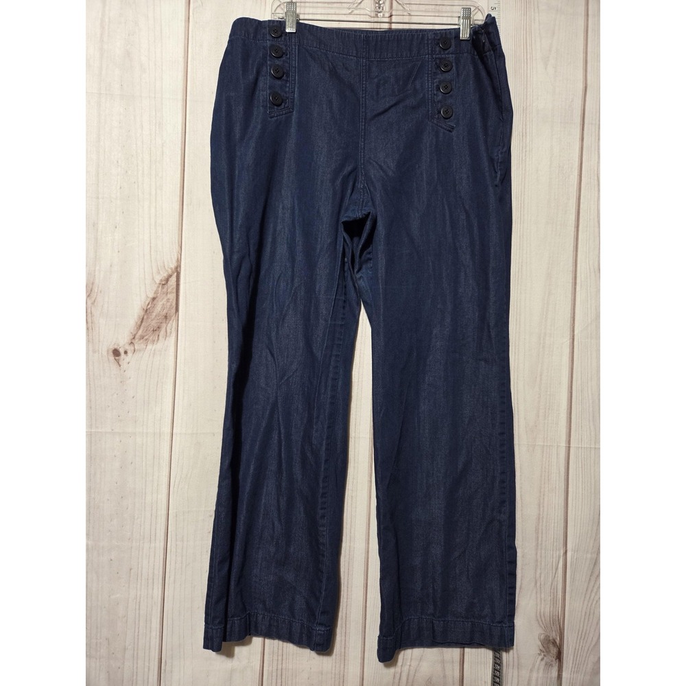Talbots Pants Womens 14 Blue Sailor‎ Wide Leg Nautical Anchor Button High Rise
